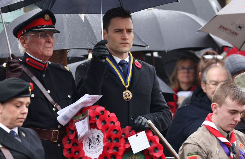 Dr Luke Evans MP at Remembrance Sunday service in Market Bosworth